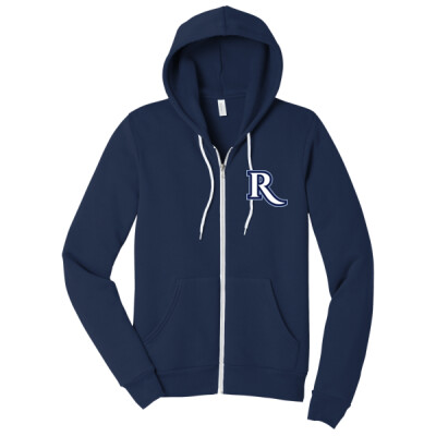 Adult Bella Canvas "R" Full Zip Hoodie w/ Optional Number on Sleeve - Navy Thumbnail
