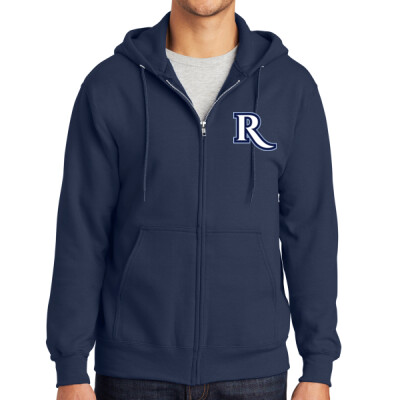 Adult "R" Full Zip Fleece Hoodie w/ Optional Number on Sleeve - Navy Thumbnail