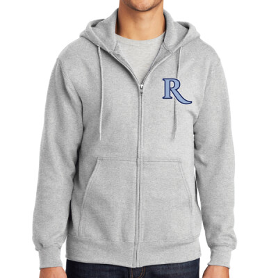 Adult "R" Full Zip Fleece Hoodie w/ Optional Number on Sleeve - Grey Thumbnail