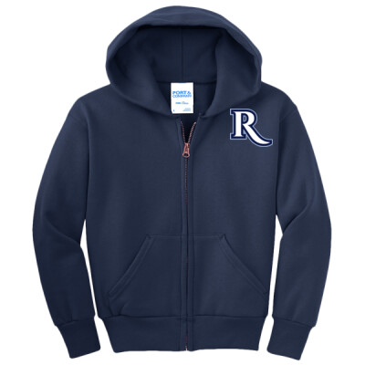 Youth "R" Full Zip Fleece Hoodie w/ Optional Number on Sleeve - Navy Thumbnail