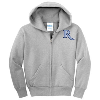 Youth "R" Full Zip Fleece Hoodie w/ Optional Number on Sleeve - Grey Thumbnail