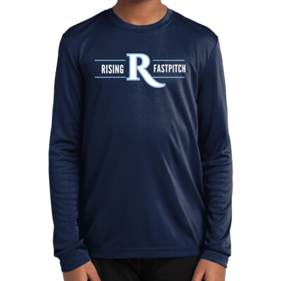 Youth Long Sleeve Drifit Performance Tee - Rising Fastpitch White Thumbnail