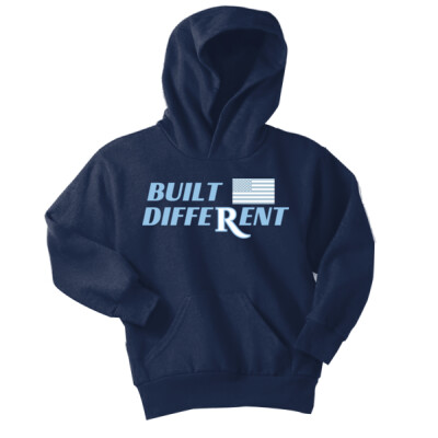 Youth Fleece Hoodie w/ Optional Number - Built Different w/ Flag Thumbnail