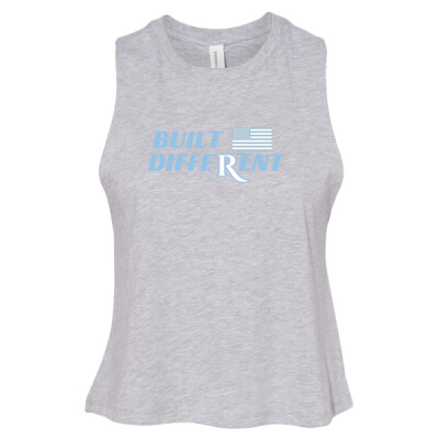 Ladies Cropped Racerback Tank - Built Different w/ Flag Thumbnail